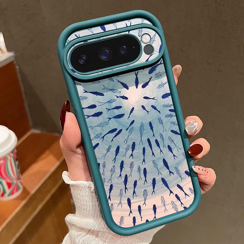 

Матовий м який чохол з принтом морського кита для Google Pixel 9 Pro XL 8 Pro 7A, протиударний TPU, захист об єктива, чохол для телефону Google Pixel 9 сірий/синій