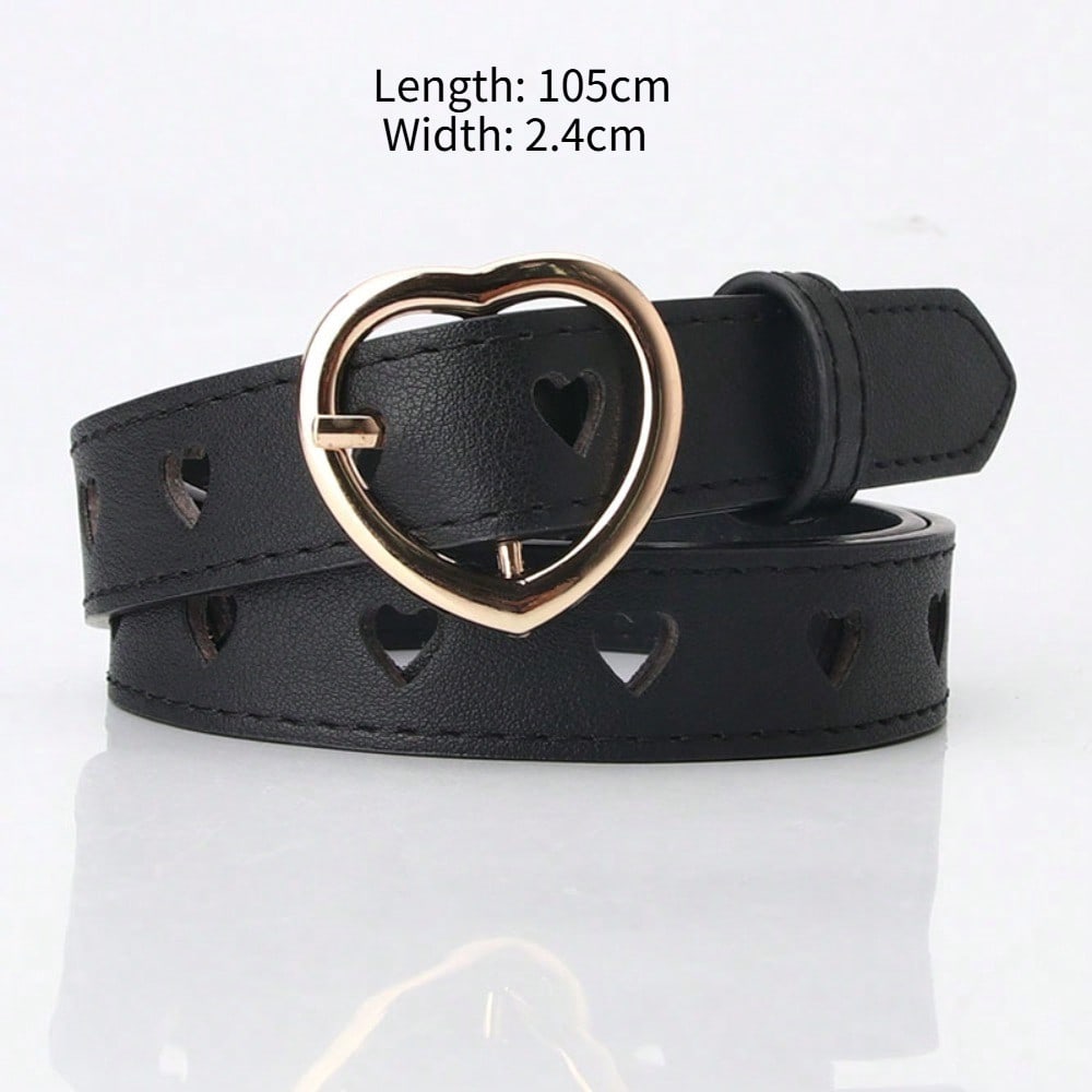 Simple and Versatile Heart-cut Cutout Leather Belt for Women, Pin Button Jeans Strap