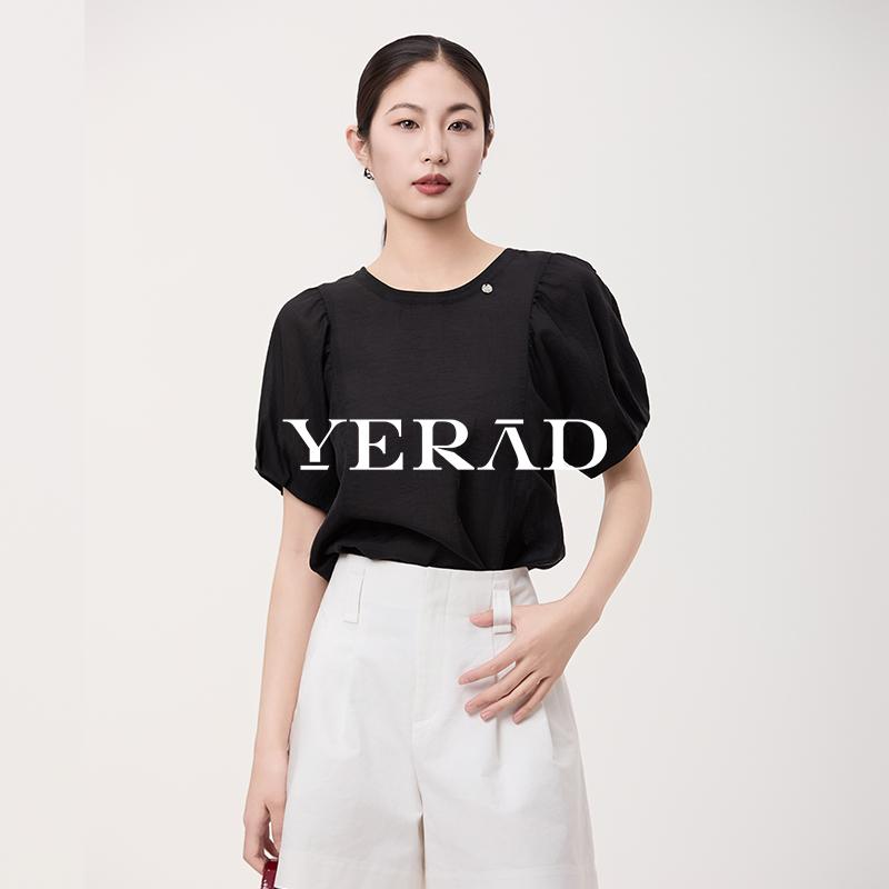 Yalida Cool Breathable Bubble Sleeve Round Neck Short Sleeve Top