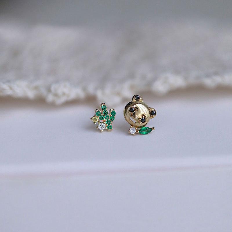 Exquisite and Cute Panda/fresh Cactus Asymmetric Earrings Student Earrings Trend