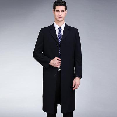 Spring and Autumn Wool Suit Collar Coat Middle-aged Dad Long Windbreaker Business Over-the-Knee Wool Men's Formal Jacket