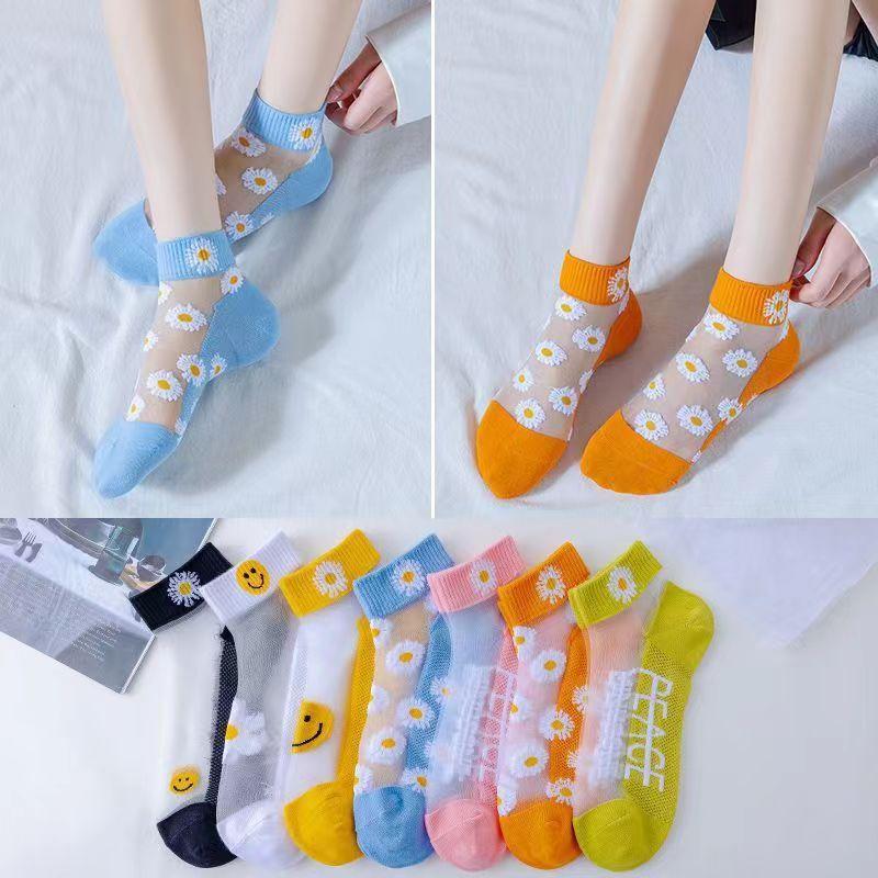 1 Pair Women's Floral Print Short Socks Breathable Socks for Summer
