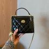 Womens Square PU Crossbody Bag With Rhombus Quilted Design Chain Strap Daily Use Shoulder Handbag