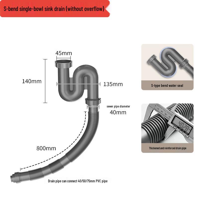 

Kitchen Sink S-Bend Drain Pipe Set