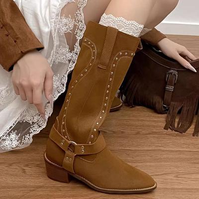 Rivet à tête pointue automne et hiver polyvalent bottes de cowboy western pour femmes talon épais est fin mais genou style européen et américain bottes longues m