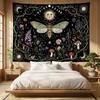 Mystische Himmelsmotte Wandteppich, Sonne Mond Phase Blumener Pilz Druck Großes Wandbehang für Schlafzimmer Wohnzimmer Ästhetische Dekoration