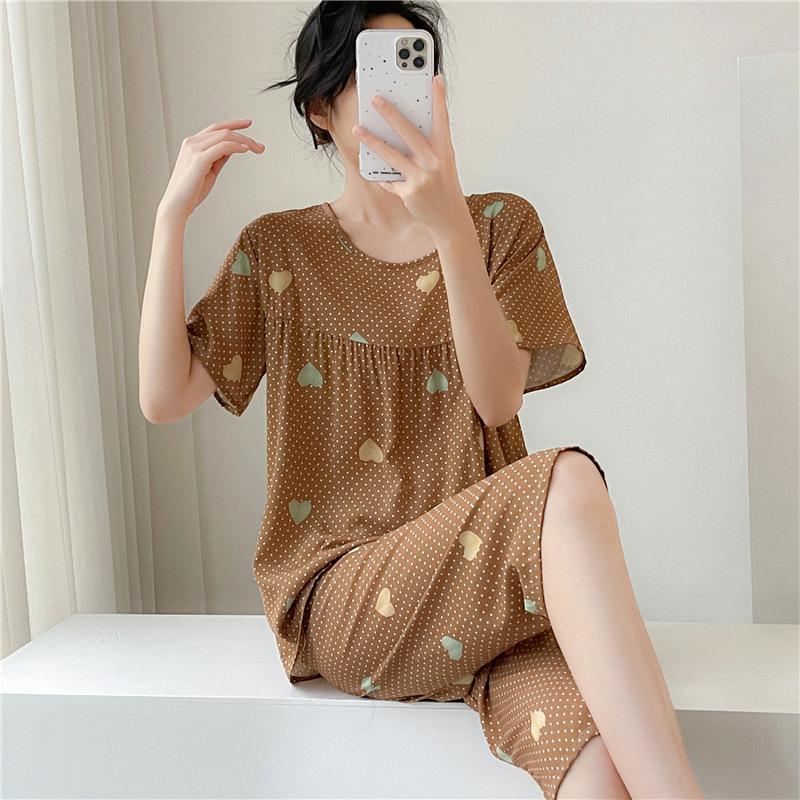 New cotton and silk pajamas women's summer thin two-piece set short-sleeved rayon cotton silk cute loose large size loungewear