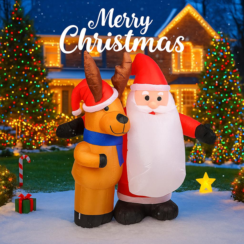 4.9FT Inflatable Santa Claus Reindeer Toy Xmas Yard Lawn Garden Party Decor with LED Lit Christmas Home Supplies Ornaments Gift