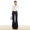 American dark blue primary color low waist micro pull jeans women's autumn and winter new hot girl loose and thin horn pants