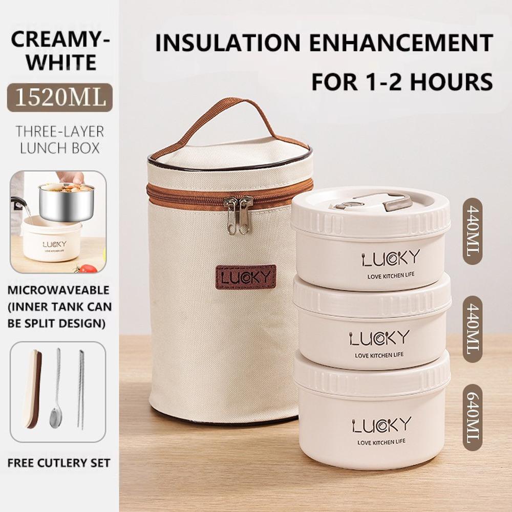 

Stackable Insulated Lunch Bag Multilayer Warmer Soup Cup Food Storage Containers Dinnerware 3-Tier