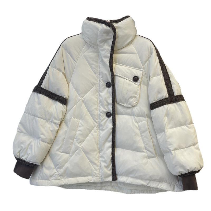 Down jacket women's short new loose design sense splicing niche thickened small autumn and winter coat