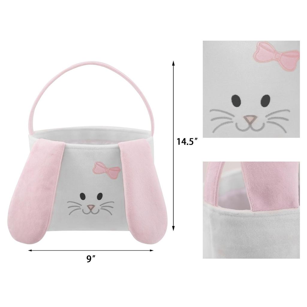 Easter Bunny Ears Handheld Basket - Plush Fabric for Eggs & Decor