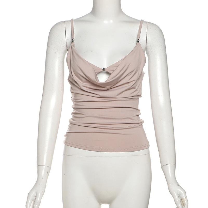 Ins Style Draped Collar Cami Top Women Sexy Pure Desire Spaghetti Strap Vest Summer Daily Wear S