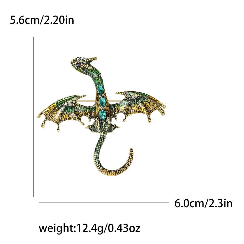 Enamel Dragon Brooches for Women Unisex Rhinestone Necklace Flying Dragon Pins Banquet Party Backpack Gifts Jewelry Accessories
