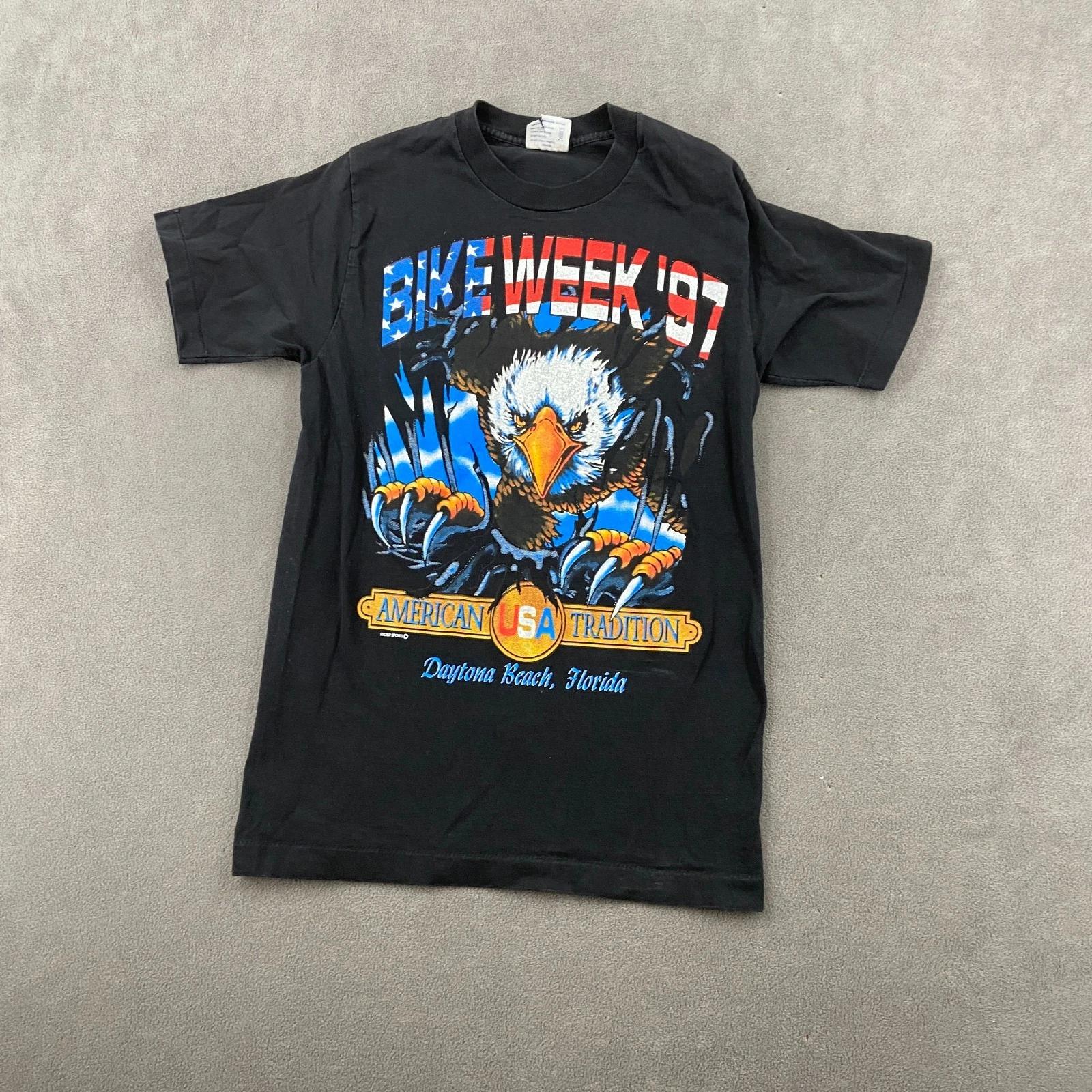 VTG 1997 Softee Daytona Beach Bike Week T Shirt Sz S Black Eagle Single Stitch XL