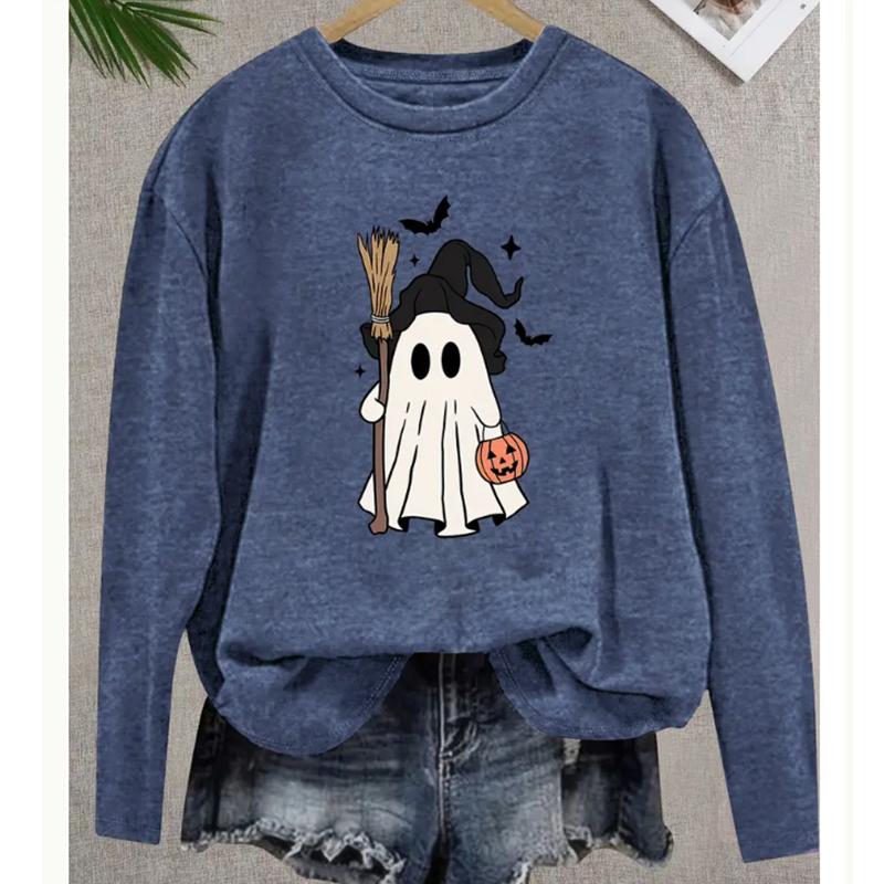 2025 Autumn & Winter Women's New Casual Crew Neck Long Sleeve Top 3D Halloween Pattern