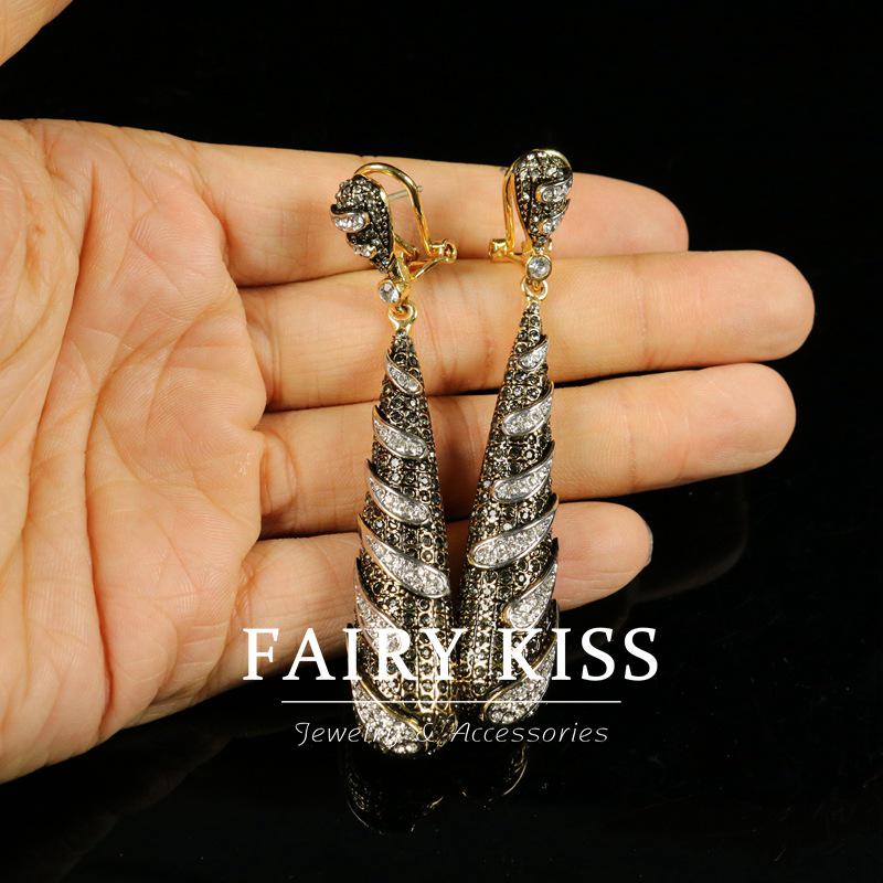 Pre-Owned Exquisite Black Gold Waterdrop Pendant Earrings with Full Pave Diamond and Grand Texture