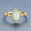 Cut Square Rainbow White Fire Opal Rings for Women Gold Color Horse Eye Zircon Charm Leaf Wedding Bands Party Jewelry