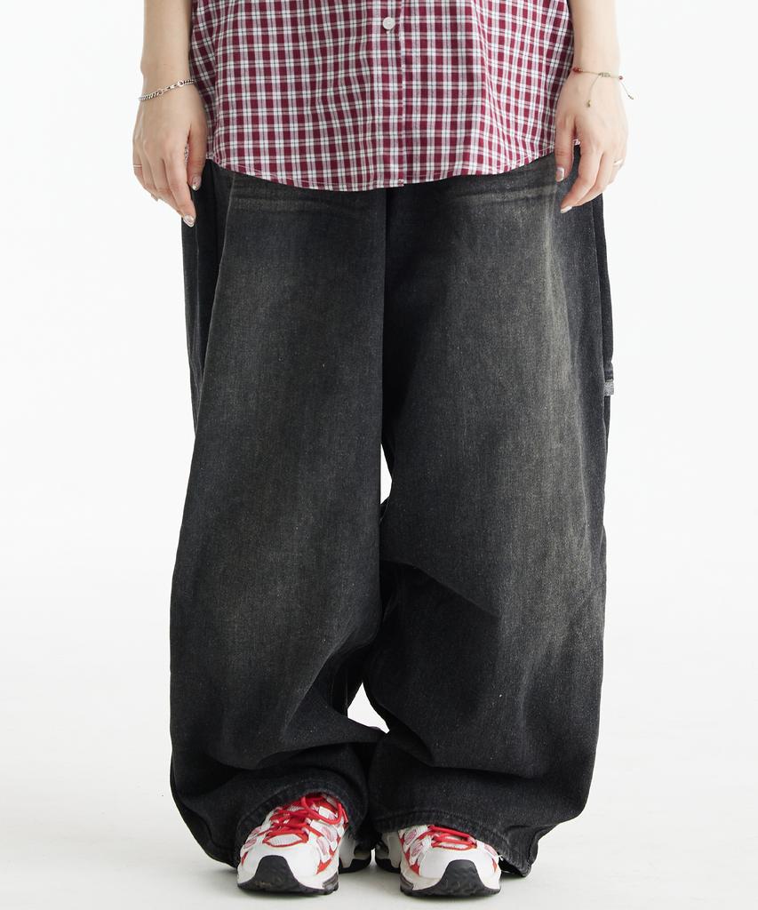 DOUBLE JD Back Pocket D-Embroidery Denim Pants (Black)