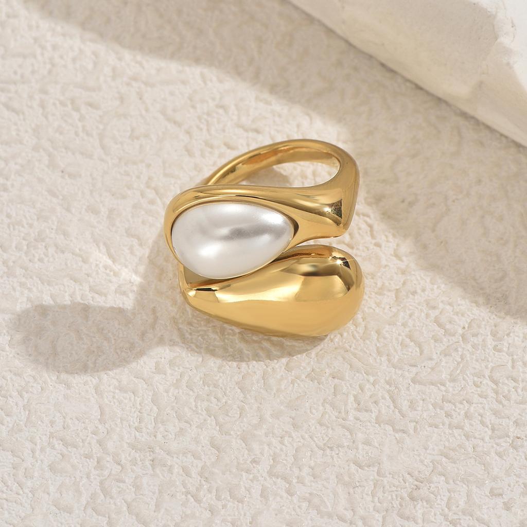 2025 New Wind Ring Geometric Inlaid Pearl Design Open Ring Versatile Premium Ring