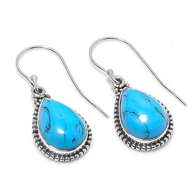 Natural Turquoise Gemstone Handmade 925 Solid Sterling Silver Earring 1.25" v6Z27