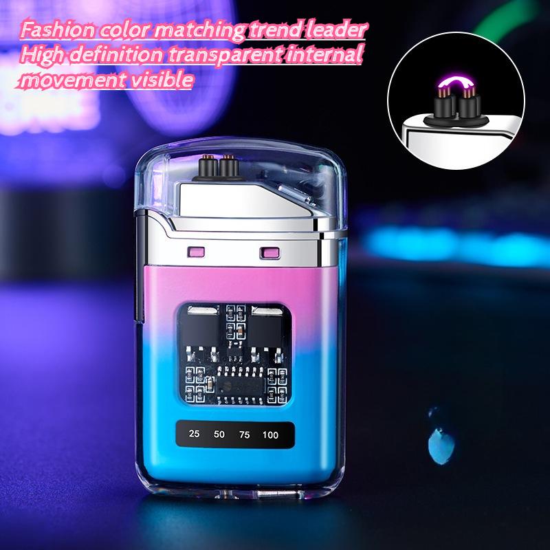 2025 New Creative Transparent Shell Electronic Pulse Lighter Portable Double Arc Windproof Men's Electric Cigarette Gift