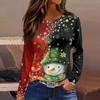 Women's 3D Gradient Striped Santa Claus Head Print Round Neck Long-sleeved T-shirt Top