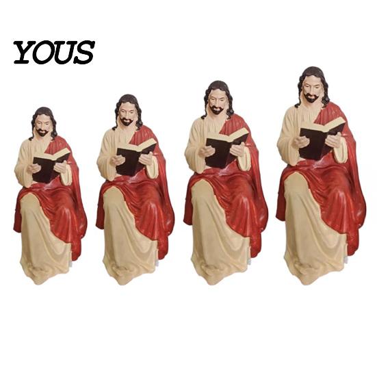 Christian Home Decor Jesus and Virgin Mary Reading Bookshelf Figurines, Religious Sitter Statues, Bible Room Accents Resin Shelf Decor, Catholic