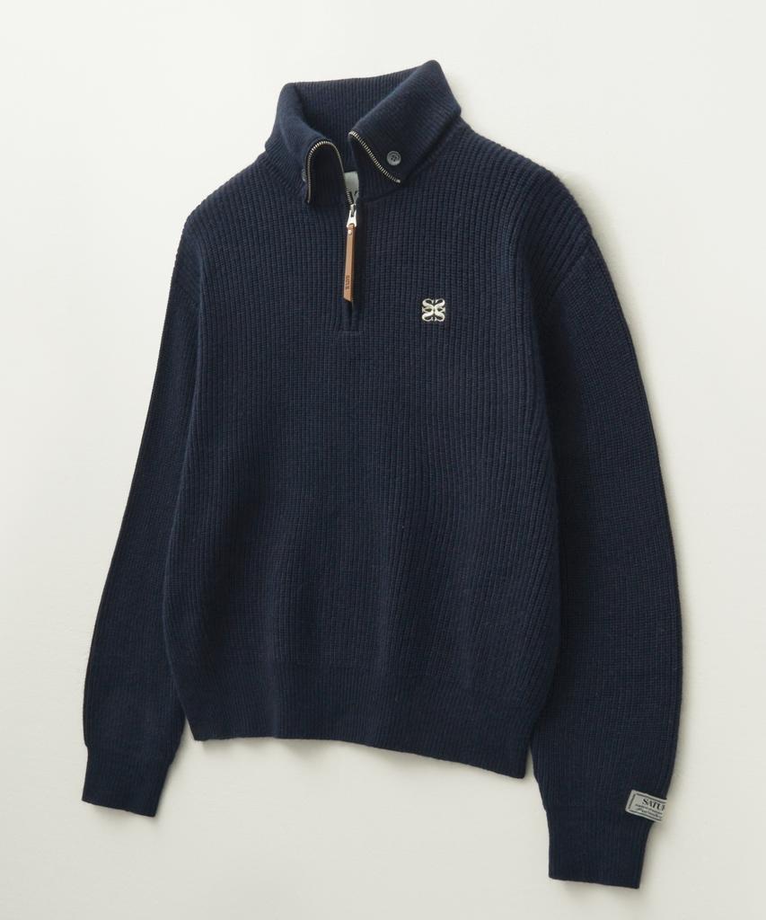 Seteo Button-Up Sailor Half Knit Zip-Up Navy