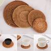 6Pcs/ Drink Coasters Set for Kungfu Tea Accessories Round Tableware Placemat Dish Mat Rattan Weave Cup Mat Pad