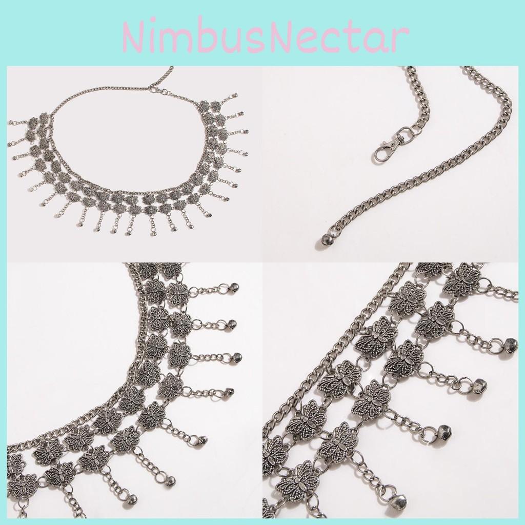 Butterfly Handcrafted Silver Belly Chain Women Jewelry With Vintage Engraving