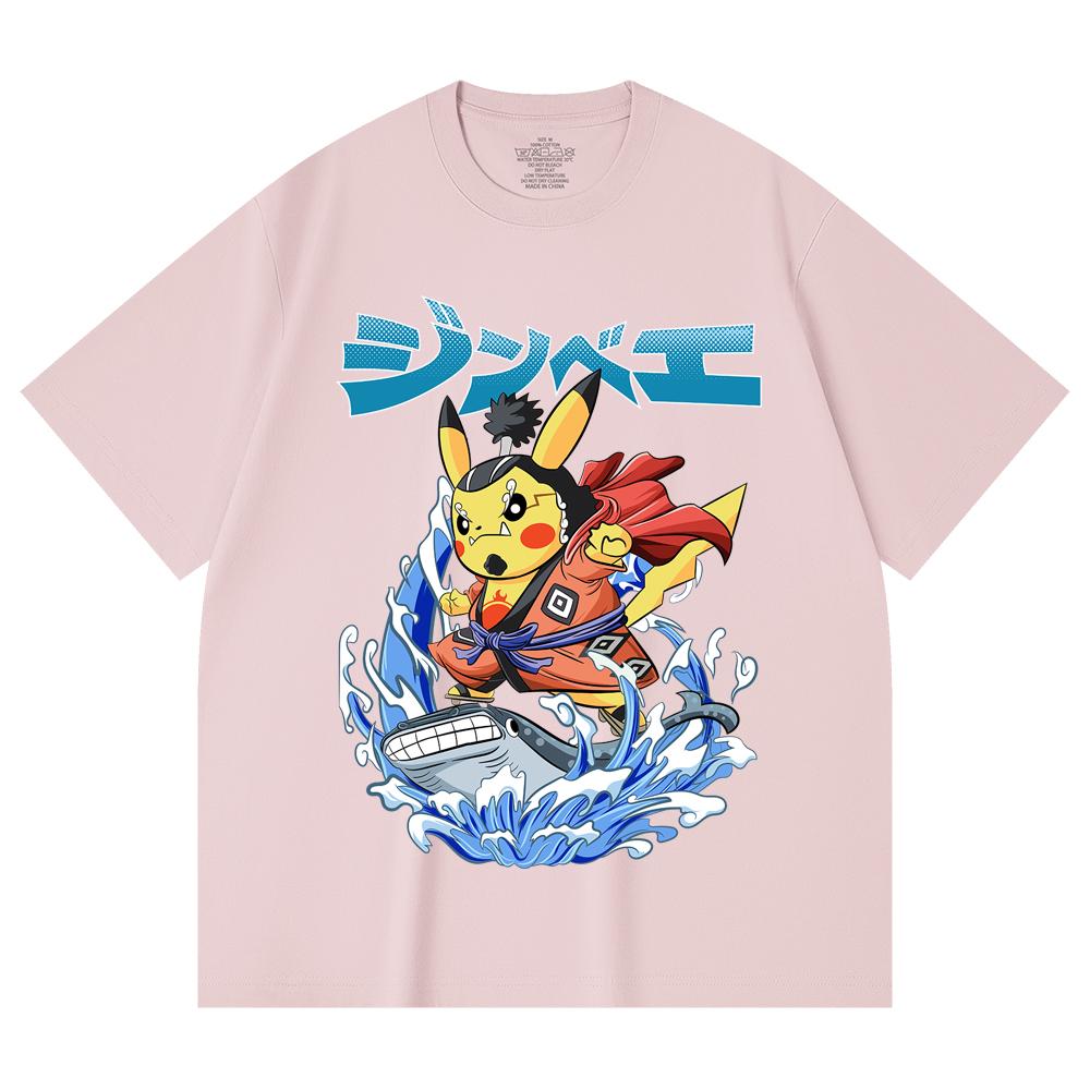 230 Gsm 100% Cotton Pokemon V11 Jimbei Pikachu Print Unisex Heavy Cotton T Shirt