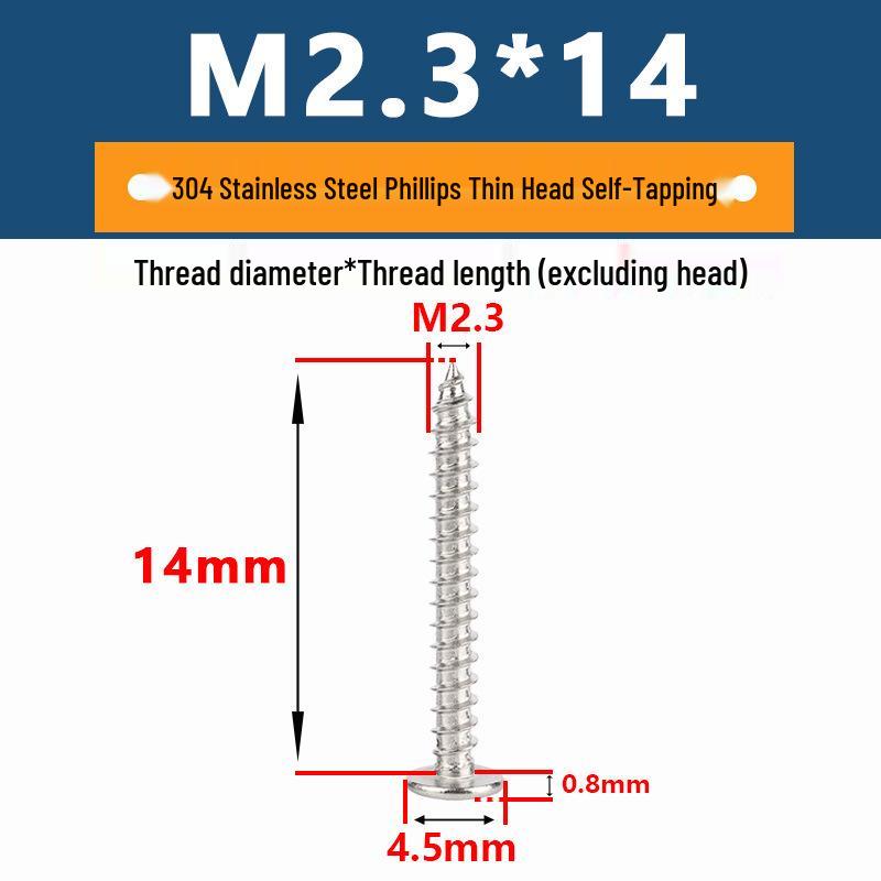 Yigu 304 Stainless Steel Phillips Thin Flat Head Self-Tapping Screw M2-M8, Countersunk Pointed Tail