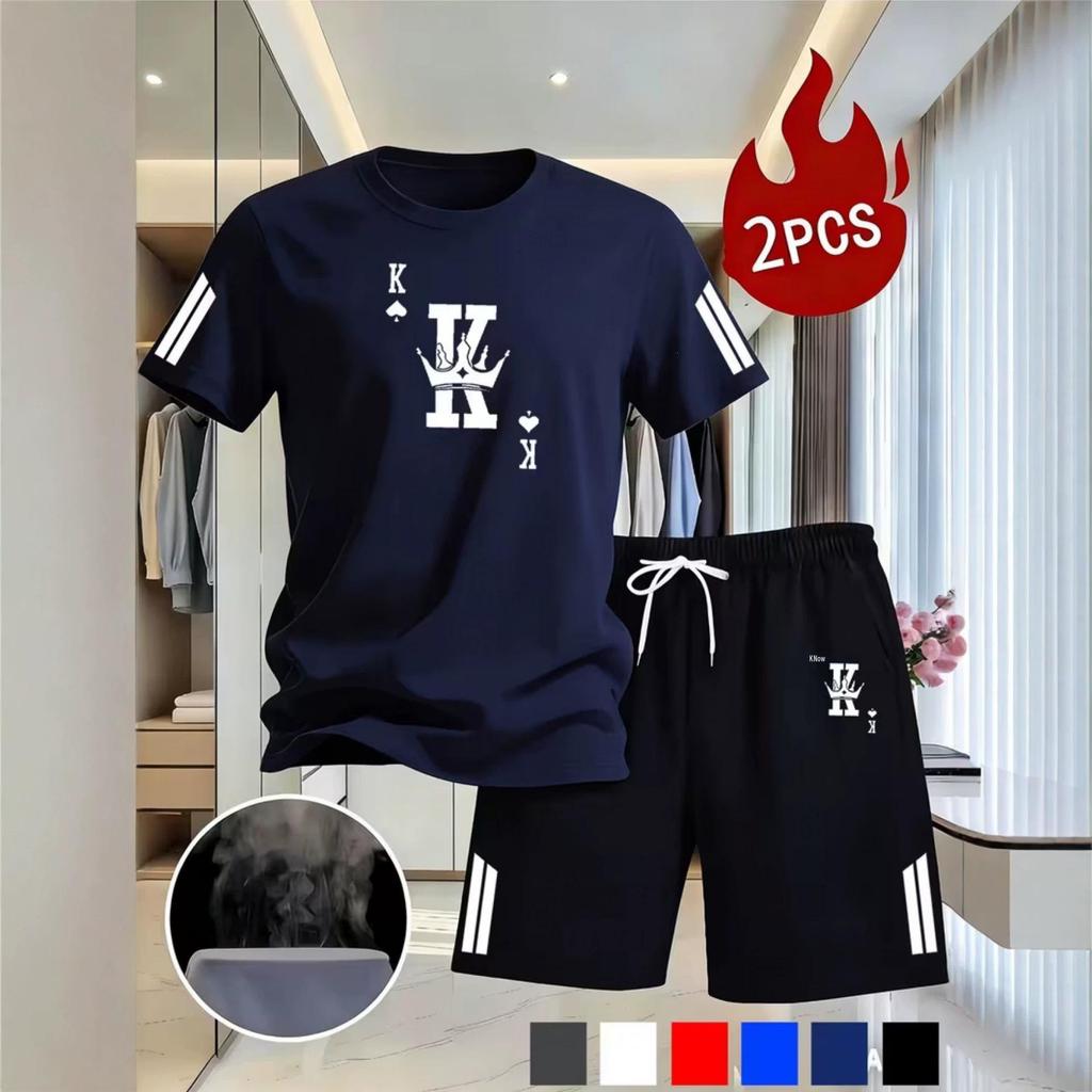 Herren Sommer Netz Poker Karten Druck T-Shirt & Shorts Set