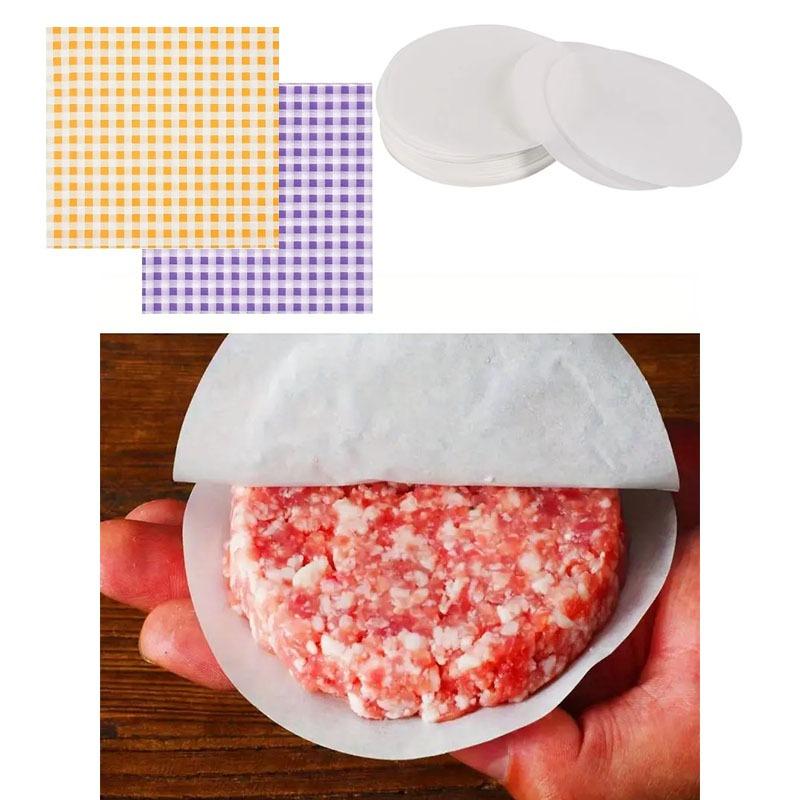 Runde Wachspapierbögen zur Burger-Patty-Herstellung Lebensmittelverpackungen Kariertes Fettbeständiges Papier für Lebensmittelverpackungen Backen von Snacks