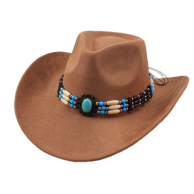 Western Cowboy Style Tibetan Bull Head Accessories Fashion Top Hat Autumn/Winter New Collection Deer Skin Velvet Large Edge Riding Hat