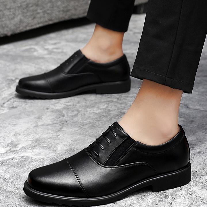 Men's Business Casual Leather Work Shoes – Black Soft-Sole Anti-Slip Breathable Comfortable Footwear
