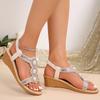 Shining Crystal Wedge Sandals for Women Summer 2025 Elastic Band Non Slip Beach Sandalias Mujer Fashion Pearl Decor Party Shoes