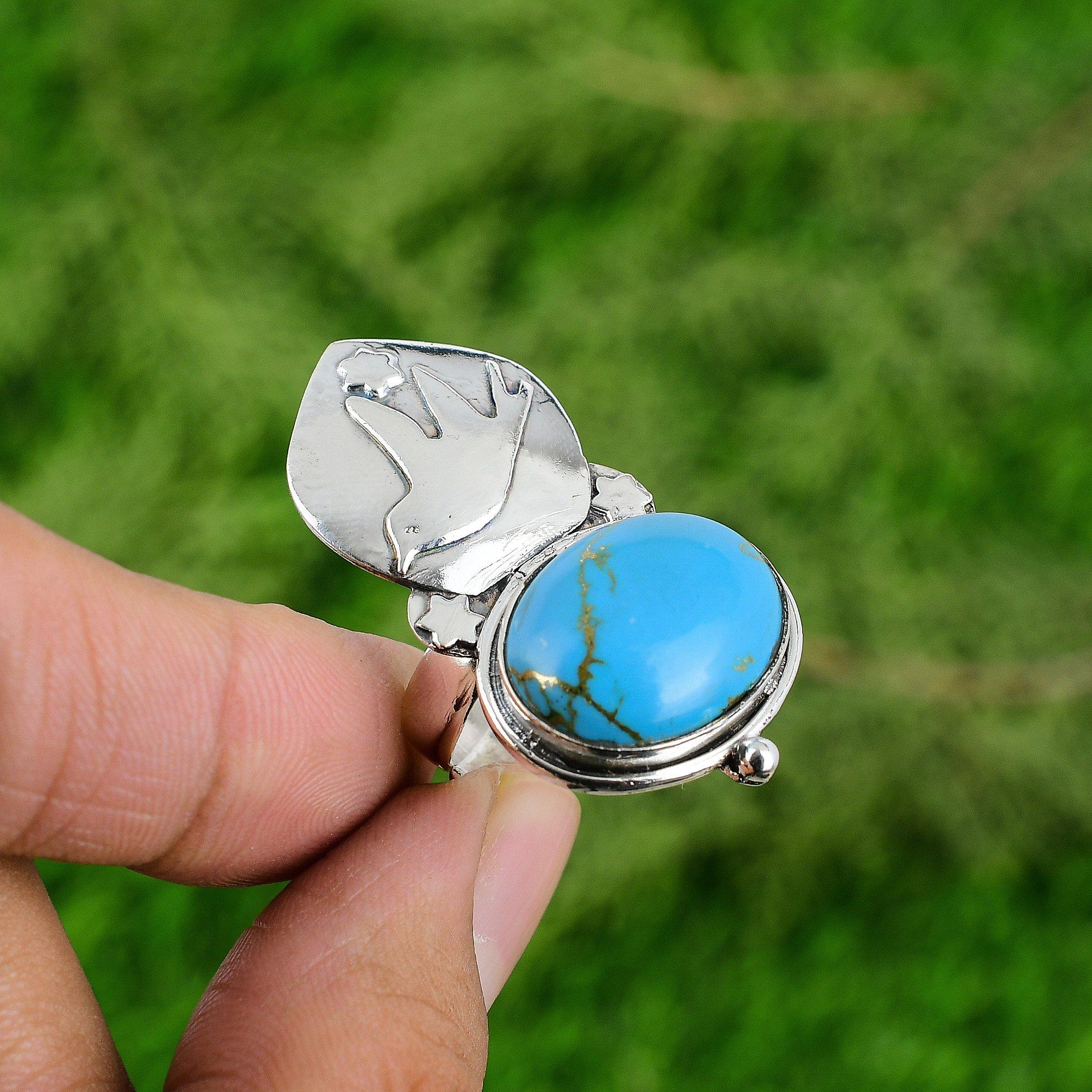 

Natural Copper Arizona Turquoise Solitaire Adjustable Ring 925 Silver Adjustable