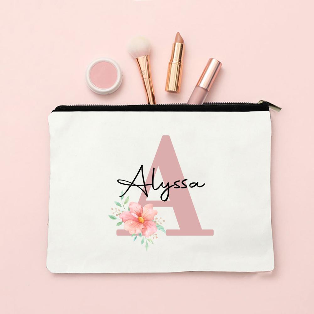 Personalized Name Makeup Bag Letter Wedding Bridesmaid Gift Travel Cosmetic Organizer Canvas Custom Bag Ladies Pencil Case Purse