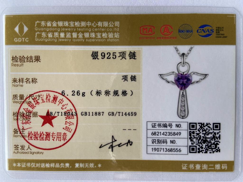 URMYLADY 925 Sterling Silber Lila AAAAA Zirkon Engel Kreuz Anhänger Halskette Für Frauen Hochzeit Charme Schmuck