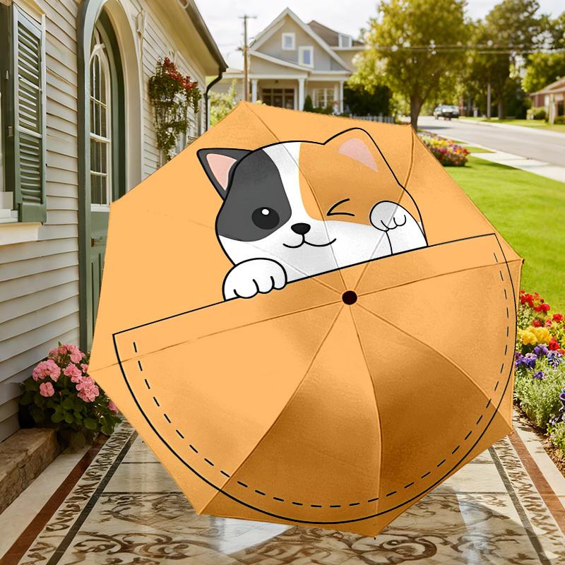 Pocketful of Joy: Cute Cat Pocket Print Umbrella Auto Open/Closed, Outdoor Protection, Lightweight & Durable Travel Accessory 106