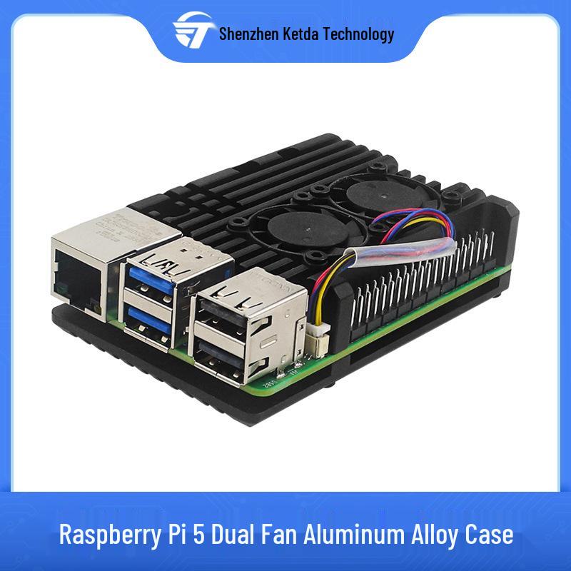 Raspberry Pi 5B Dual Fan Aluminum Alloy Case with Passive Cooling
