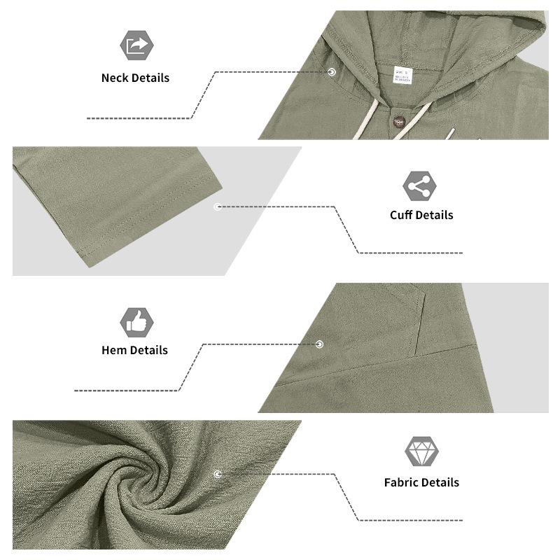 Men's Hooded Linen Shirt and Pants Set - European Casual Style