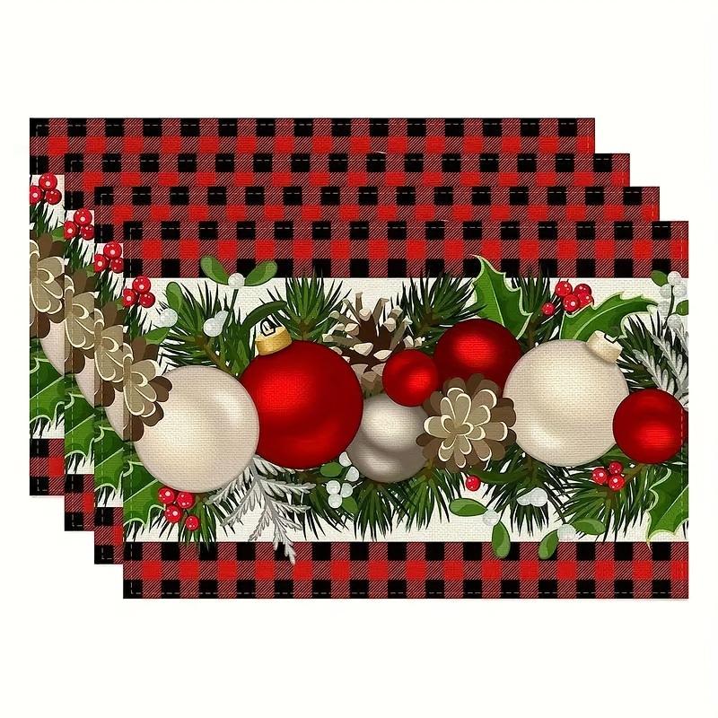 4pcs Christmas Placemat Theme Placemat Red Black Decorative Table Mat Western Meal Table Pad Christmas Dining Table Decor