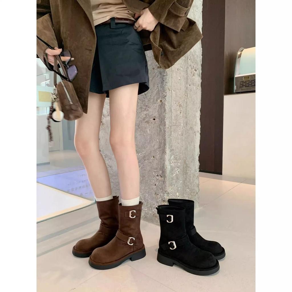 Thick-soled Short Boots Children 2025 New Autumn and Winter Suede Western Cowboy Boots Medium Tube Thin Retro Locomotive Martin Boots