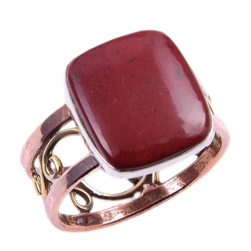 Natural Red Jasper Gemstone 925 Sterling Silver TwoTone Gift Ring S.10.5 H4t70