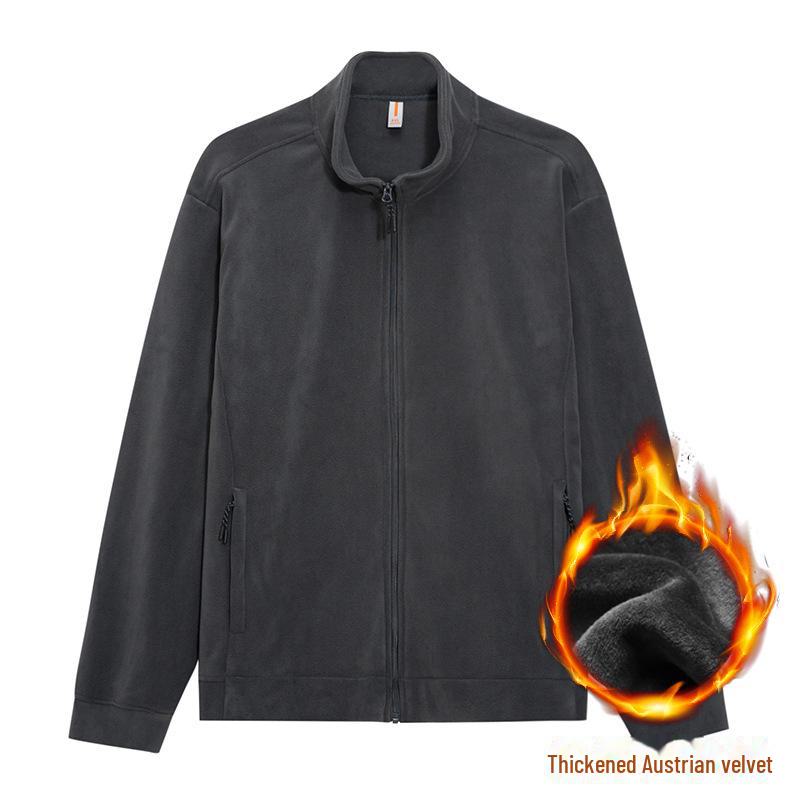 Ao Li Men's Large Velvet Stand Collar Sweater - Winter Thickened Simple Cardigan, Solid Color, All-Match Loose Jacket