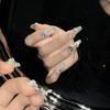 10pcs Glossy White Fake Nail Cat Eye Reusable Coffin Artificial Nail with Crystal for Women and Girls Nail Decoration