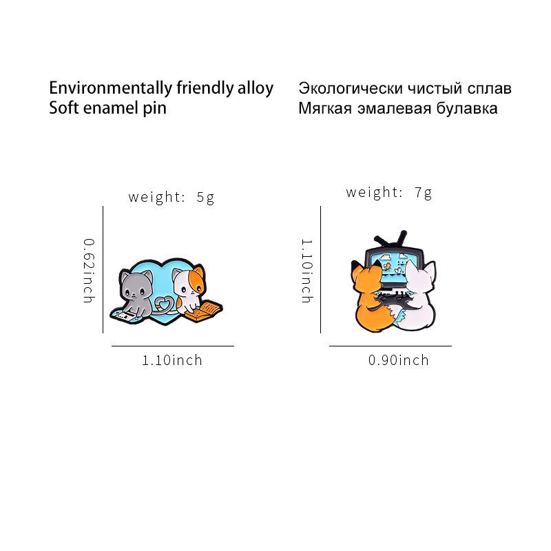 Fox Companion Couple For Playing Games Enamel Brooches Adventure Sailboat Warrior Badges Pin Bags Hat Jewelry